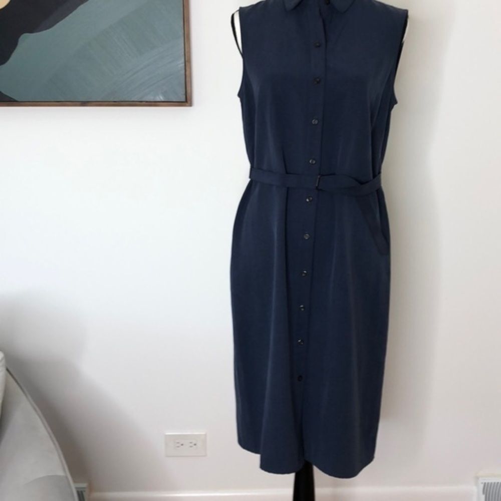 Vintage Ann Klein button down shirt dress with belt size 8